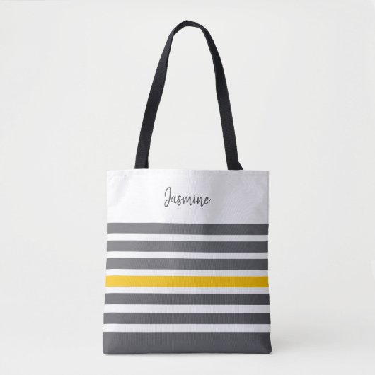 Aangepaste naam voor houtskool en gele moderne str tote bag (Voorkant)