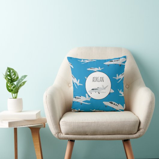 Aangepaste naam voor Jet Airplane Patroon Kussen (Stoel)
