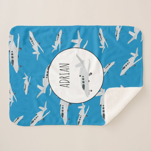 Aangepaste naam voor Jet Airplane Patroon Sherpa Deken (Voorkant (horizontaal))