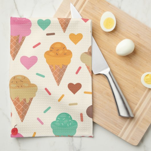 Aangepaste naam voor kleurrijke Ice Cream Pattern Theedoek (Quarter Fold)