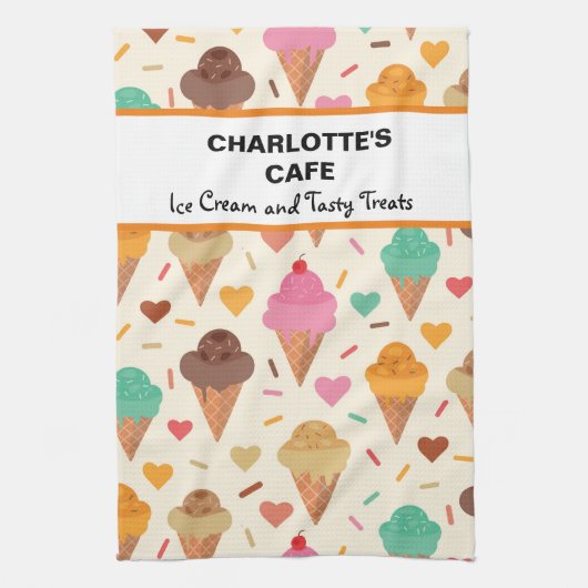 Aangepaste naam voor kleurrijke Ice Cream Pattern Theedoek (Verticaal)