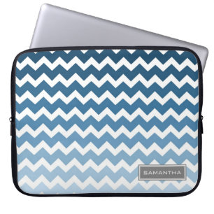 Aangepaste naam voor laptop Blue Ombre Chevron Sleeve