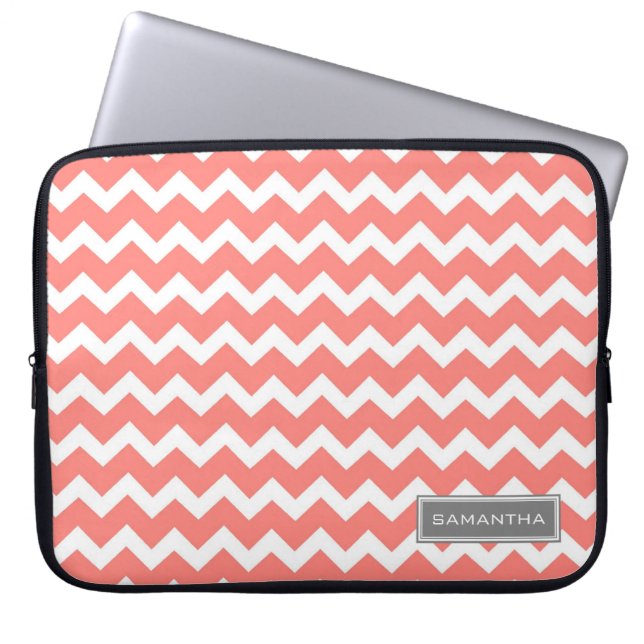 Aangepaste naam voor Laptop Coral Chevron Sleeve (Voorkant)
