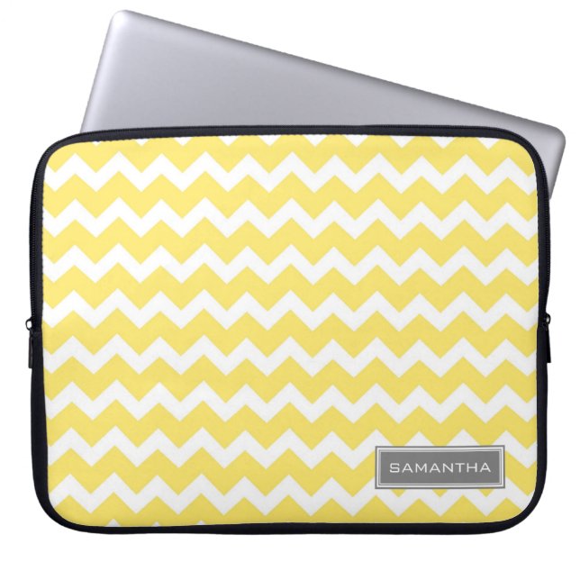 Aangepaste naam voor laptop met Lemon Chevron Laptop Sleeve (Voorkant)