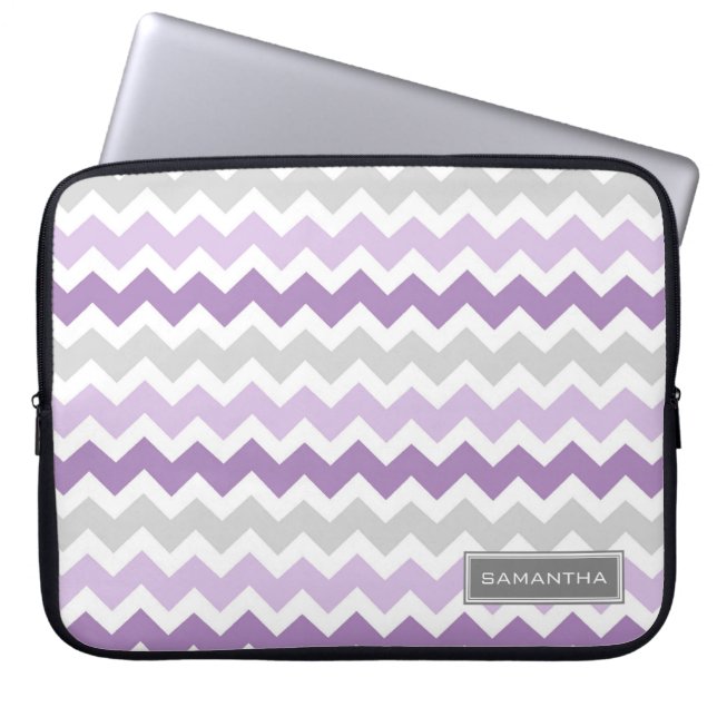Aangepaste naam voor laptop Paarse Ombre Chevron Laptop Sleeve (Voorkant)