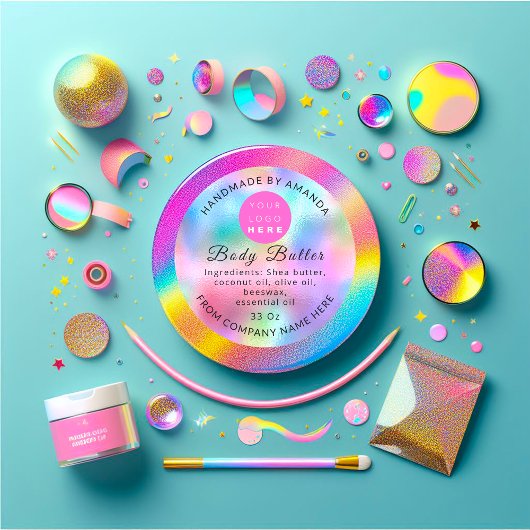 Aangepaste naam voor Logo Butter Cosmetics Hologra Ronde Sticker