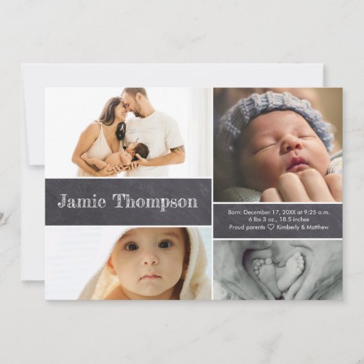 Aangepaste naam voor meerdere baby-foto-inkollage aankondiging (Voorkant)