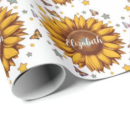 Aangepaste naam voor meisje retro zonnebloem cadea cadeaupapier