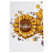 Aangepaste naam voor meisje retro zonnebloem cadea medium cadeauzakje (Achterkant)