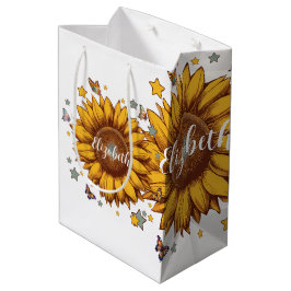 Aangepaste naam voor meisje retro zonnebloem cadea medium cadeauzakje