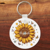 Aangepaste naam voor meisje retro zonnebloem cadea sleutelhanger (Voorkant)