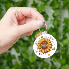 Aangepaste naam voor meisje retro zonnebloem cadea sleutelhanger