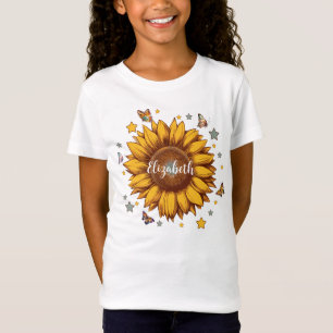 Aangepaste naam voor meisje retro zonnebloem cadea t-shirt