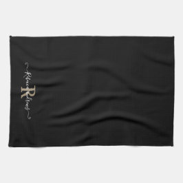 Aangepaste naam voor Modern Black Monogram Script- Theedoek