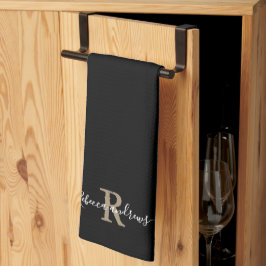 Aangepaste naam voor Modern Black Monogram Script- Theedoek