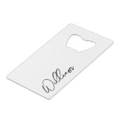 Aangepaste naam voor modern script creditkaart flessenopener (Voorkant Gekanteld)