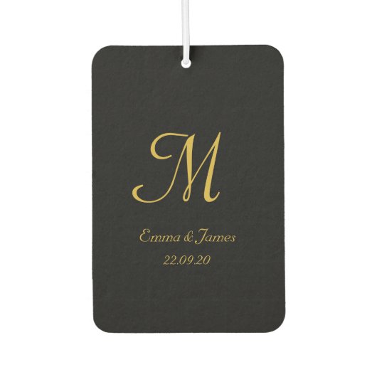 Aangepaste naam voor modern zwart- en goudmonogram luchtverfrisser (Voorkant)