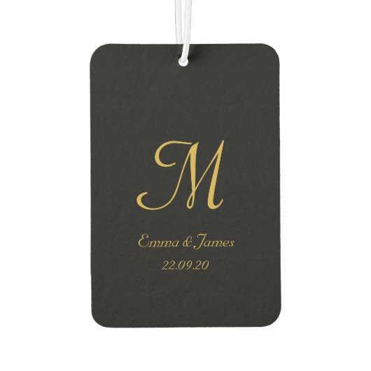 Aangepaste naam voor modern zwart- en goudmonogram luchtverfrisser (Achterkant)