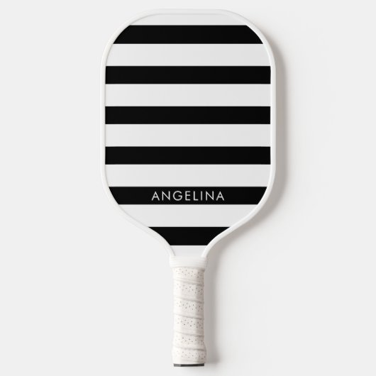 Aangepaste naam voor modern zwart-wit striped patr pickleball paddle (Voorkant)