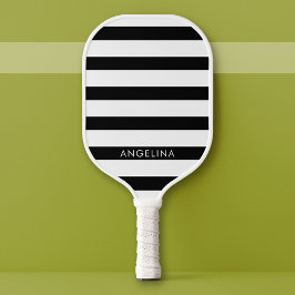 Aangepaste naam voor modern zwart-wit striped patr pickleball paddle