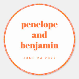 Aangepaste naam voor Oranje Retro Typografie Wedde Ronde Sticker