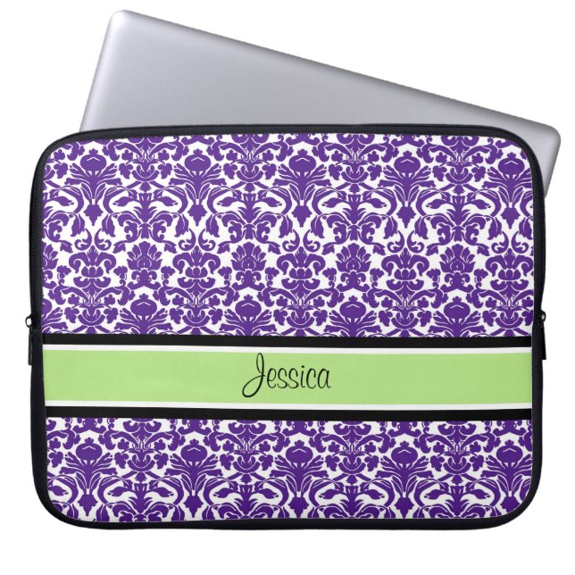 Aangepaste naam voor Paarse Damask-laptop Laptop Sleeve (Voorkant)