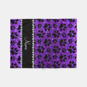 Aangepaste naam voor paarse glitter zwarte hondjes fleece deken (Voorkant (Horizontaal))