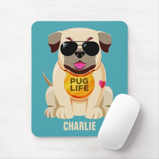 Aangepaste naam voor Pug Life en kleurenmuizepad Muismat (Met muis)