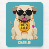 Aangepaste naam voor Pug Life en kleurenmuizepad Muismat (Voorkant)