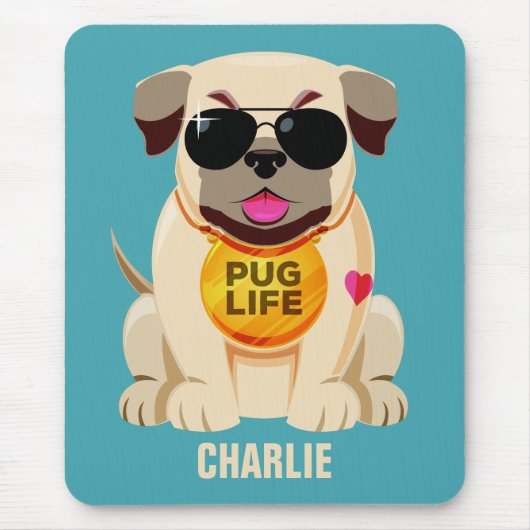 Aangepaste naam voor Pug Life en kleurenmuizepad Muismat (Voorkant)