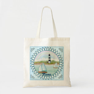 Aangepaste naam voor reddingboten vuurtoren tote bag