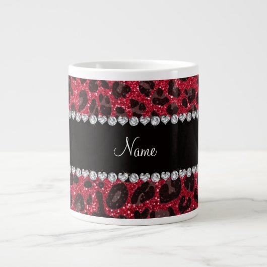 Aangepaste naam voor rode glitter leopard print grote koffiekop (Voorkant)