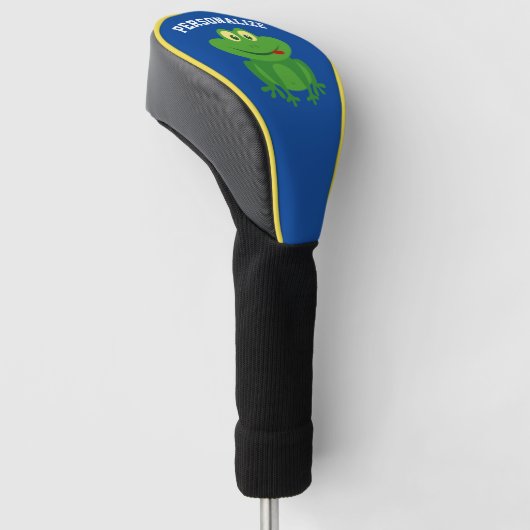 Aangepaste naam voor schattige kikker logo golfheadcover (Schuin)