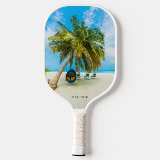 Aangepaste naam voor strand op Maldiven Pickleball Paddle (Achterkant)