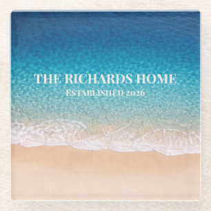 Aangepaste naam voor strandkustlijn glazen onderzetter