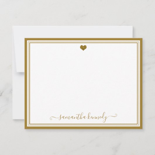 Aangepaste naam voor Trendy Girly Chic Gold Heart Notitiekaartje (Voorkant)