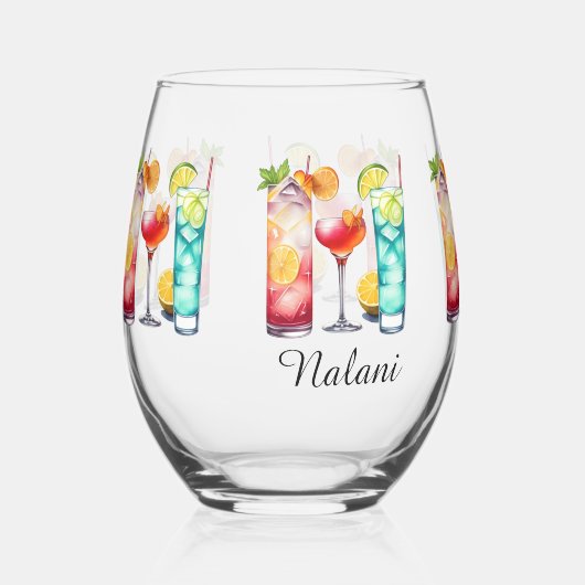 Aangepaste naam voor tropische cocktails wijnglas zonder voet (Voorkant)