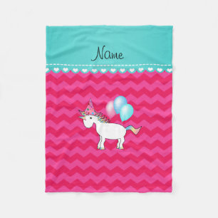 Aangepaste naam voor unicorn hotroze chevrons fleece deken