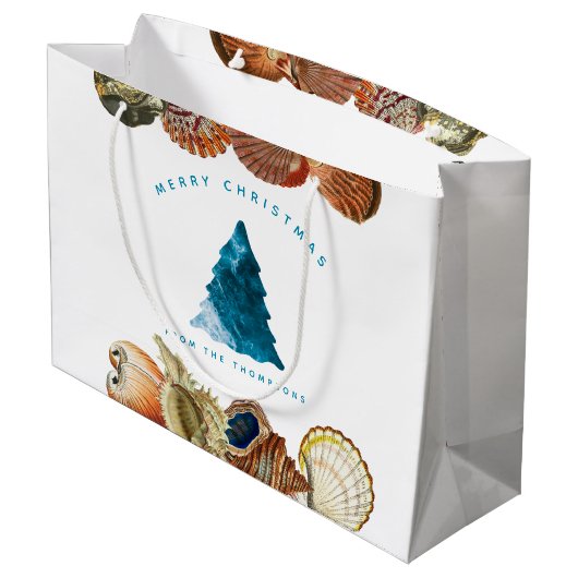 Aangepaste naam voor zomerkerstbeach Seashell Groot Cadeauzakje (Achterkant Gekanteld)