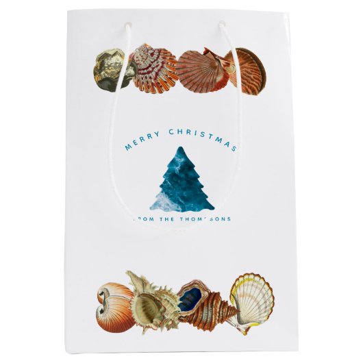 Aangepaste naam voor zomerkerstbeach Seashell Medium Cadeauzakje (Voorkant)