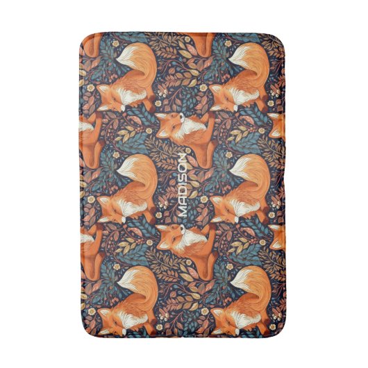 Aangepaste naam Vossen en bladeren Patroon Badmat (Voorkant Verticaal)