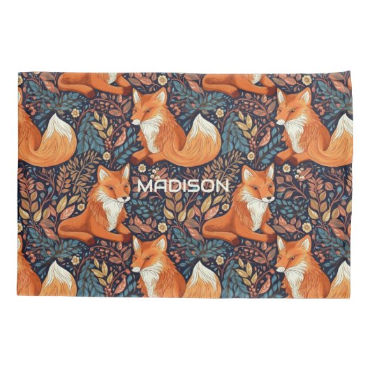 Aangepaste naam Vossen en bladeren Patroon Kussensloop (Achterkant)