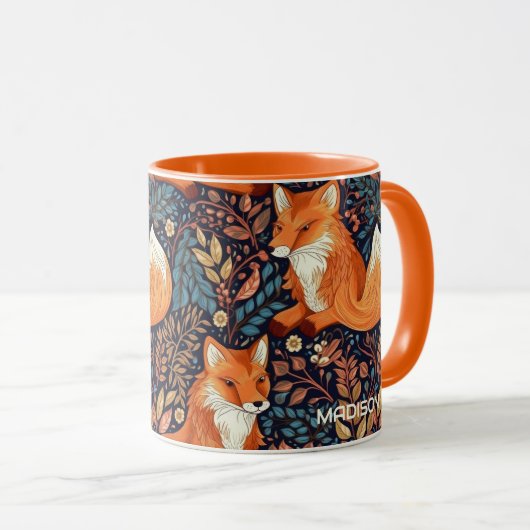 Aangepaste naam Vossen en bladeren Patroon Mok (Voorkant rechts)