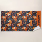 Aangepaste naam Vossen en bladeren Patroon Strandlaken (Voorkant)