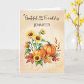 Aangepaste naam vriend op Thanksgiving zonnebloeme Kaart (Gele Bloem)