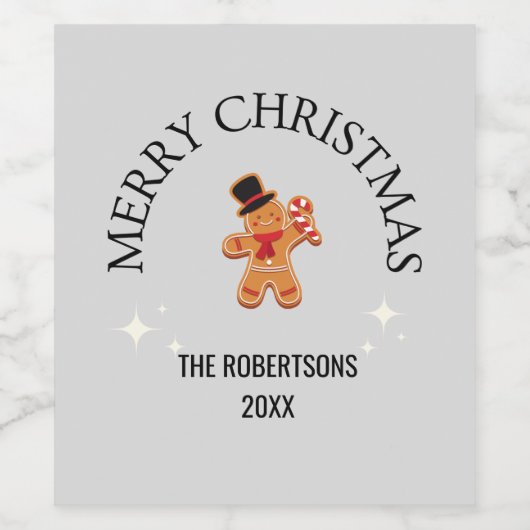 Aangepaste naam Vrolijk Kerst peperkoek man grijs Wijn Etiket (Enkel label)