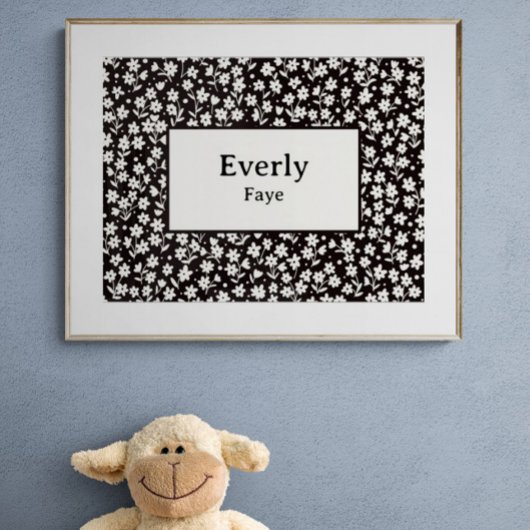 Aangepaste Naam Wanddecoratie Zwart Wit Bloemen Pr Poster