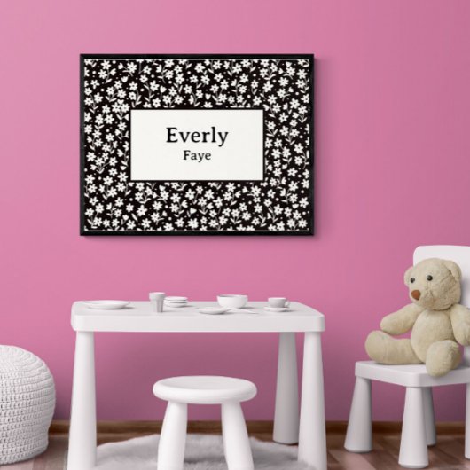 Aangepaste Naam Wanddecoratie Zwart Wit Bloemen Pr Poster