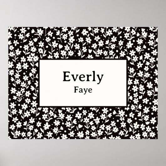 Aangepaste Naam Wanddecoratie Zwart Wit Bloemen Pr Poster (Voorkant)