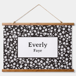 Aangepaste Naam Wanddecoratie Zwart-witte bloemen Hangend Wandkleed